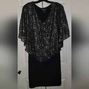 CONNECTED APPAREL Womens Black Cape Overlay Flutter Sleeve Sheath Dress 8